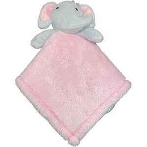 Elephant with Bow Lovey Plush Stuffed Animal Gray Pink Security Blanket 14” Sq